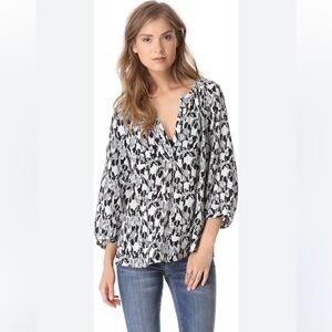 Joie Silk Snake Print 3/4 sleeve V neck Top Blouse Grey Black size S